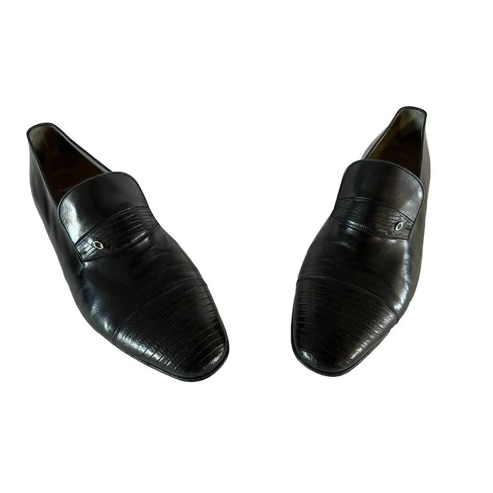 Aldrovandi Men's Black Leather Slip-On Loafers Hand made in Italy US 10.5 EU 9.5